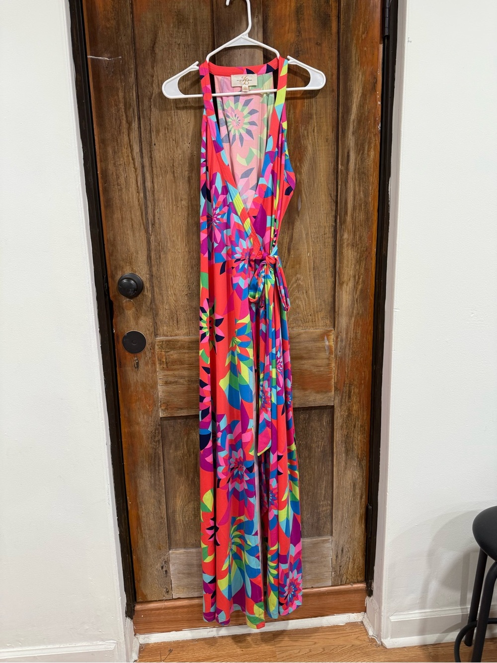 JB by Julie Brown Bright Pink Multi Floral Wrap Maxi Dress